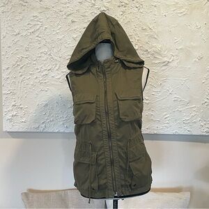 J Crew Women's Classic Twill Chino Military Cargo Vest Stow Hoodie Green Sz XS